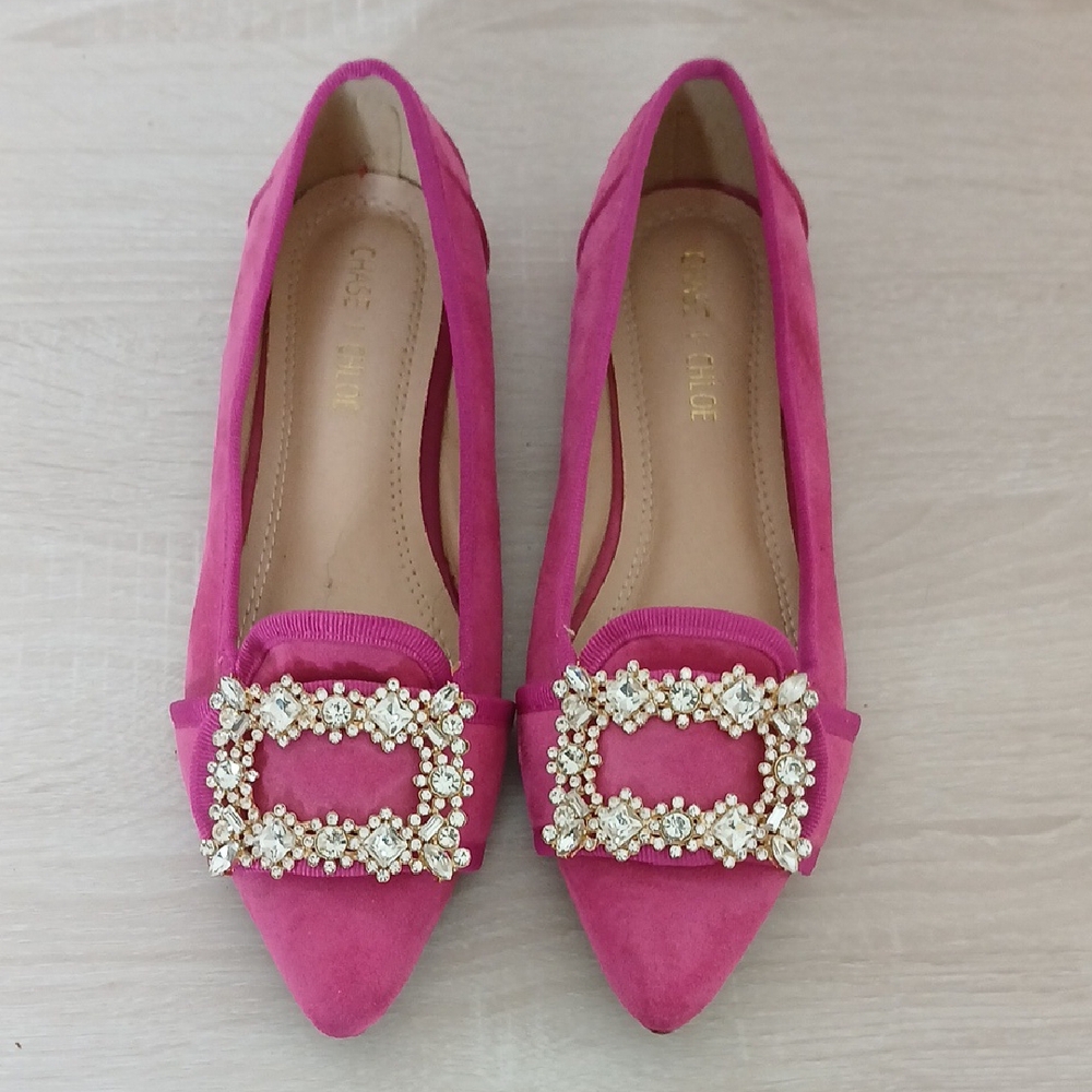 Chase + Chloe Pink Flats with Rhinestone Embellishment